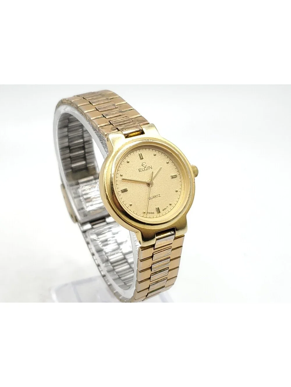 Vintage Elgin Quartz Womens Watch New Battery Gold Tone Adjustable Band 24mm